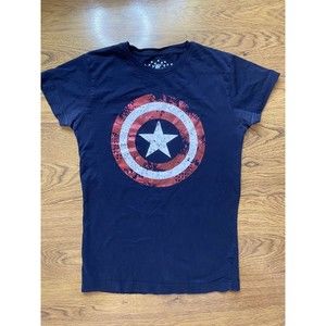 Marvel Navy Short Sleeve T-Shirt Universal Studios Captain America Youth Large